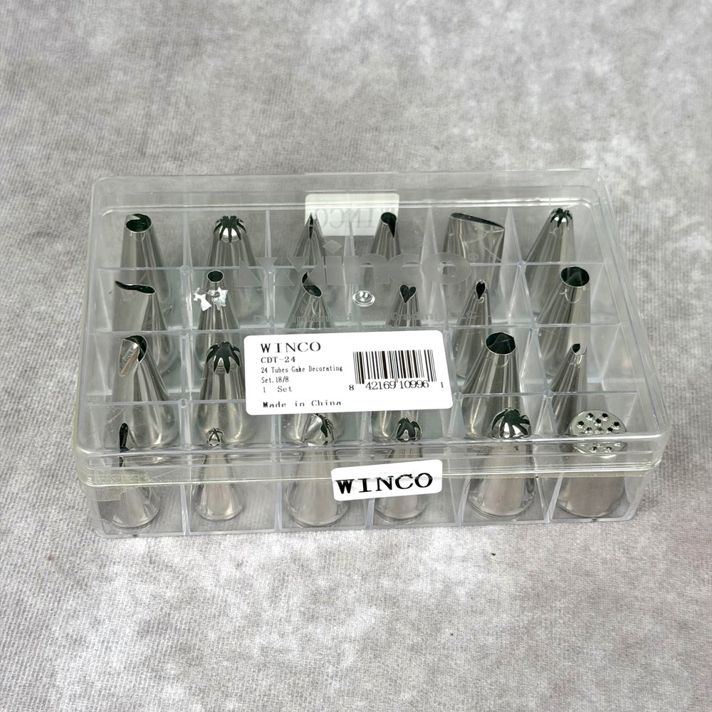 Winco CDT-24 Piece Stainless Steel Cake Decorating Set Pastry Tubes w Case NEW